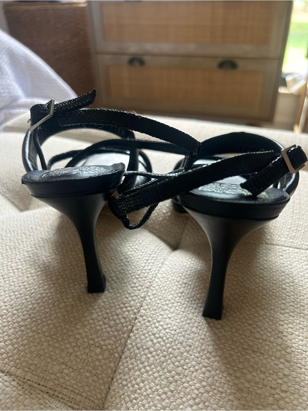 Vince Camuto Black Strappy Square-Toe Heel Sandals - Picture 4 of 5